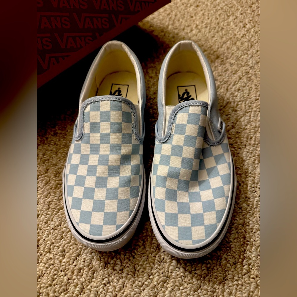 NWT Vans Classic Slip On Checkerboard Baby Blue VN0A38F7QCK size 7